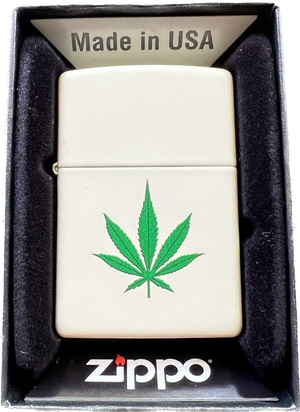 Cream Matte Zippo Lighter with Weed Leaf 31742