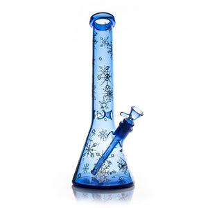 Red Eye Glass Sapphire Blue Winter Wonderland Beaker Base Water Pipe 15"